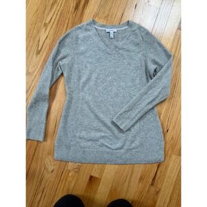 Isaac Mizrahi Live Gray V Neck Ribbed Detail Long Sleeve Sweater XXS